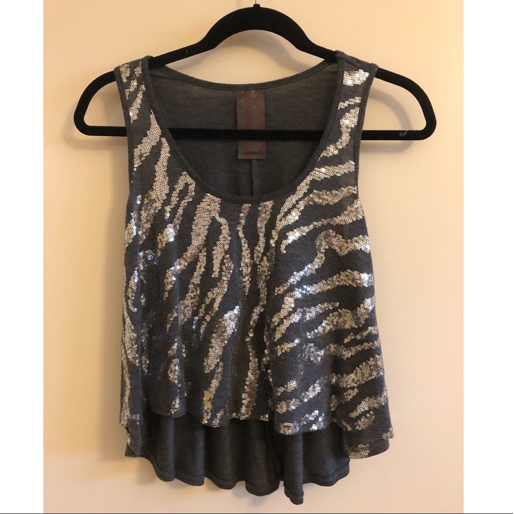 Nordstrom’s Grey and Sparkled Zebra Crop Top